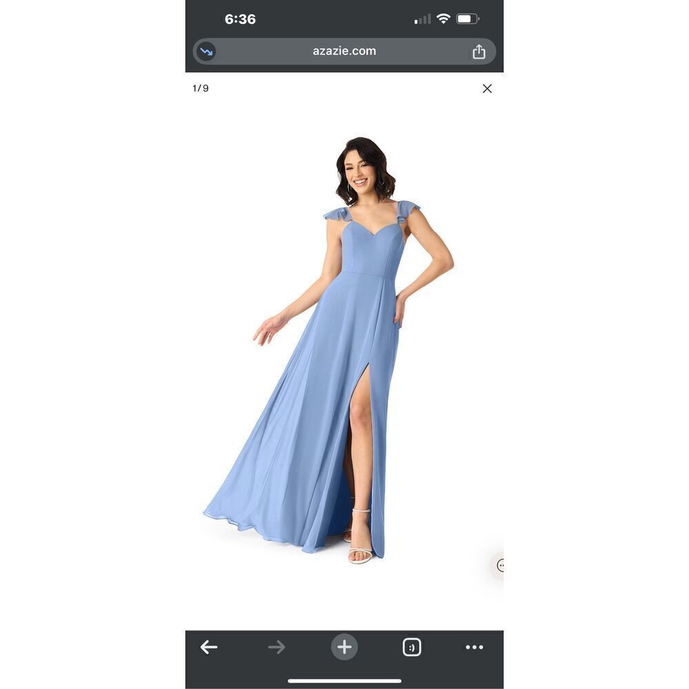 Azazie blue sleeveless ruffle maxi dress size 6